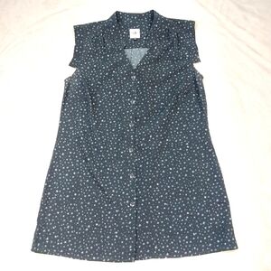 CABI WOMEN'S ASTRAL STARRY NIGHT NAVY BLUE SLEEVELESS BUTTON FRONT BLOUSE SIZE S
